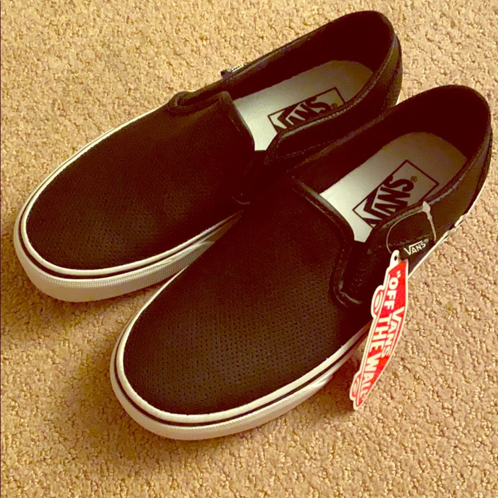 Vans black leather slip-on shoes (Asher)
